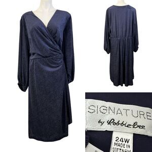Signature by Robbie Bee dress plus sz‎ 24w velvet navy blue textured knee length